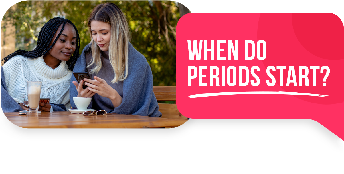 Friends discussing periods using resource found on phone