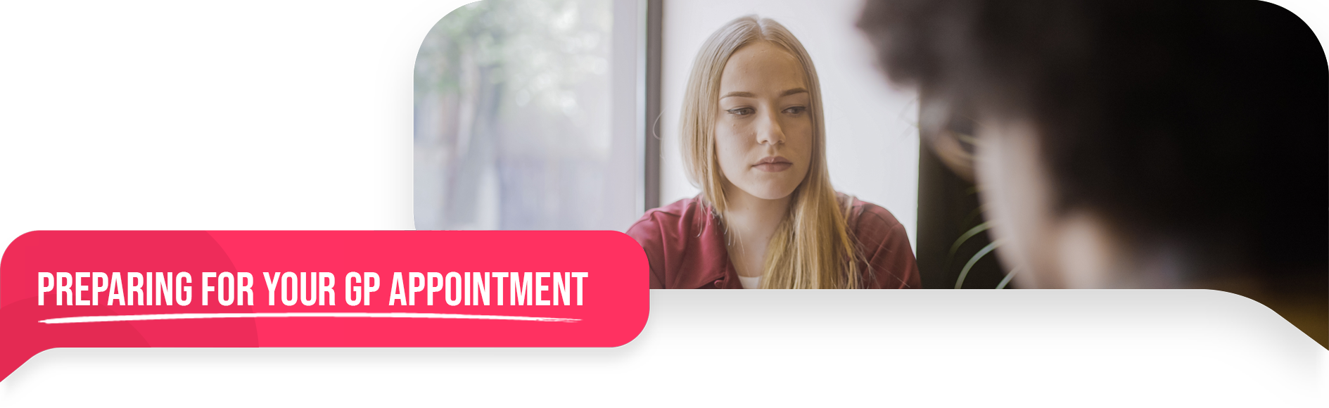 Woman mentally preparing for her GP appointment