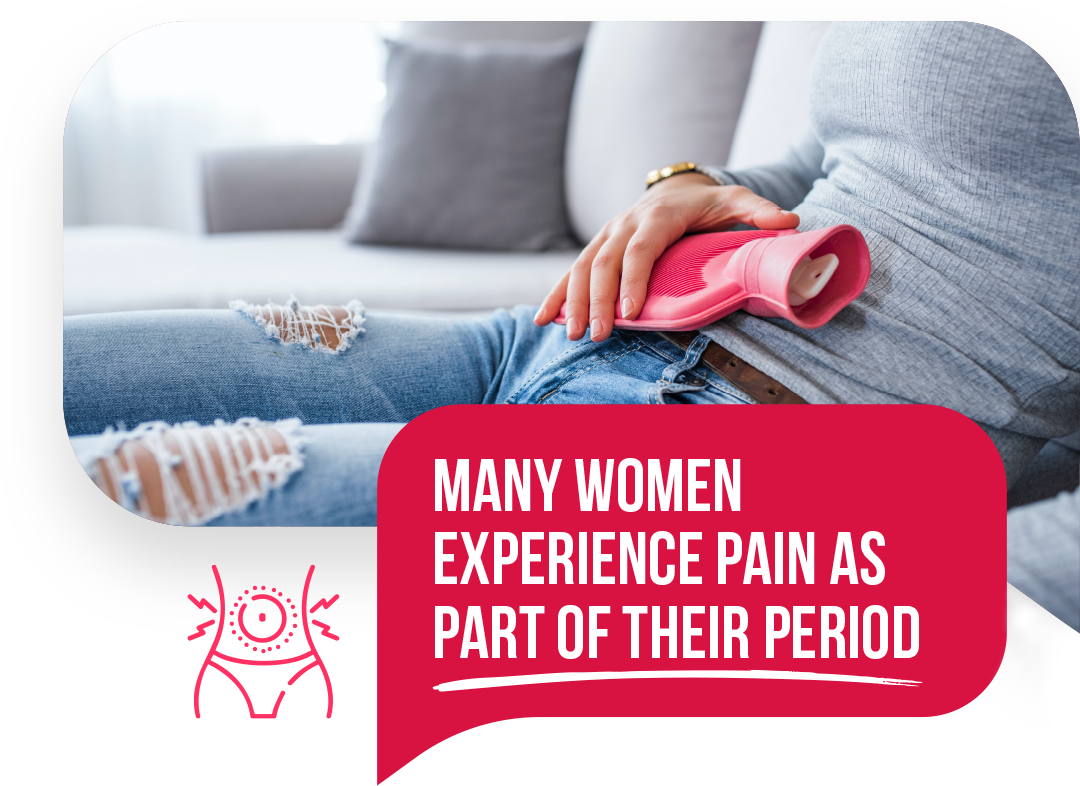 Women experiencing period pain seeking relief using hot water bottle